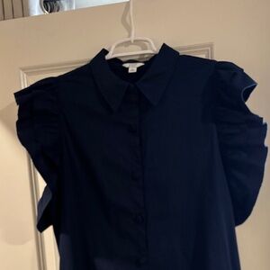 Crown & Ivy Navy Ruffle Sleeve Dress